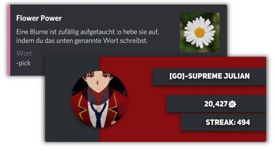 Flowers-Währung und Profilkarte auf dem German Otakus Server